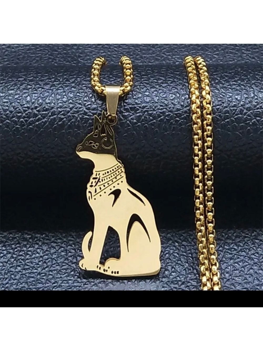 EGYPTIAN Cat Goddess Necklace Stainless Steel in Silver or Gold - Picture 3 of 6